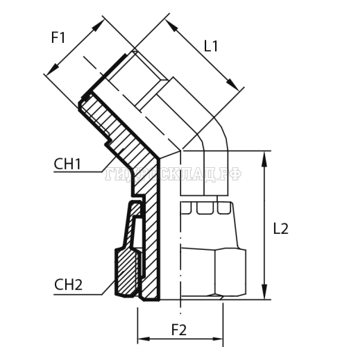 Адаптер 45° ORFS(г) 13/16" - ORFS(ш) 13/16" (Vitillo SPA)