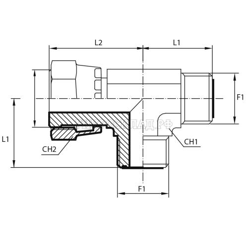 Адаптер тройник ORFS(ш) 11/16" - ORFS(г) 11/16"  - ORFS(ш) 11/16" (Vitillo SPA)