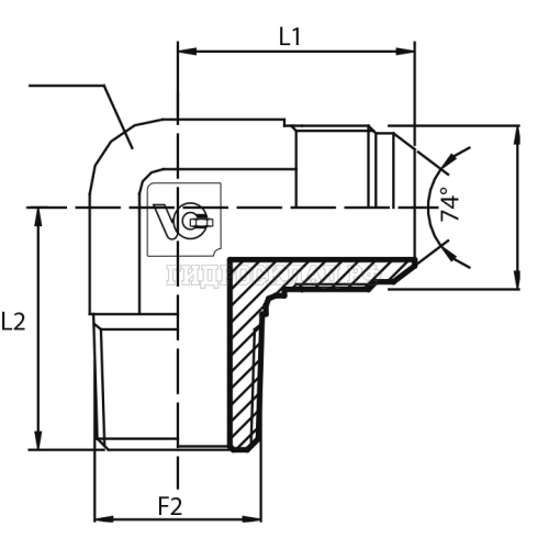 Адаптер 90° JIC(ш) 7/16" - BSPT(ш) 1/8" (Vitillo SPA)