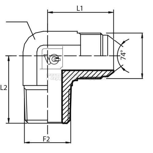 Адаптер 90° JIC(ш) 1.1/16" - NPT(ш) 3/4" (Vitillo SPA)