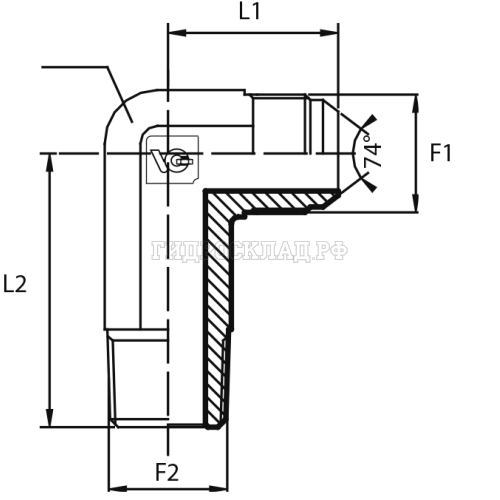 Адаптер 90° JIC(ш) 1.5/16" - NPT(ш) 1" L2=103 удлин. (Vitillo SPA)