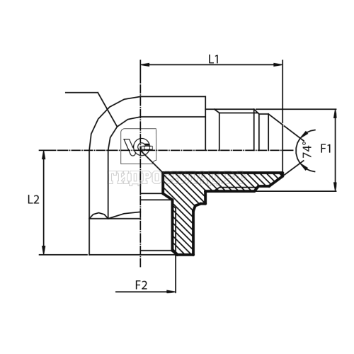 Адаптер 90° JIC(ш) 1/2" - BSPP(F) 1/8" (Vitillo SPA)