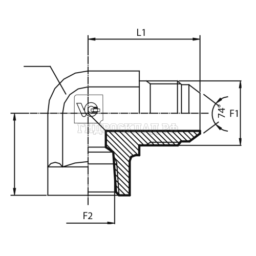 Адаптер 90° JIC(ш) 3/4" - NPT(F) 1/4" (Vitillo SPA)