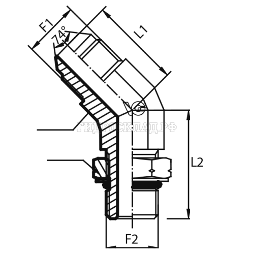 Адаптер 45° JIC(ш) 1.5/16" - Metric(ш) 27X2 o.r.+ контргайка (Vitillo SPA)