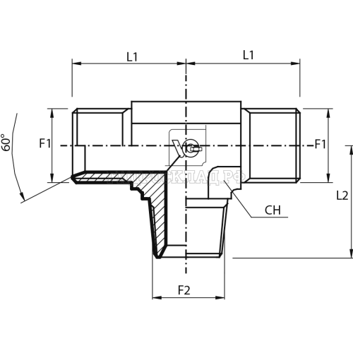 Адаптер тройник  JIC(ш) 7/16" - JIC(ш) 7/16" - NPT(ш) 1/4" (Vitillo SPA)
