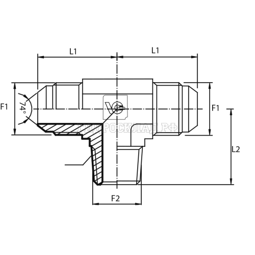 Адаптер тройник  JIC(ш) 1/2" - JIC(ш) 1/2" - NPT(ш) 1/8" (Vitillo SPA)