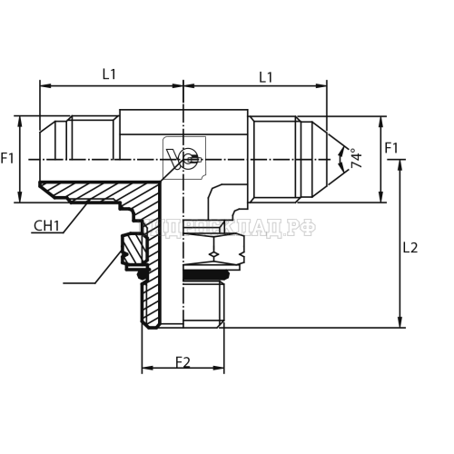 Адаптер тройник  JIC(ш) 3/4" - JIC(ш) 3/4" - Metric(ш) 16X1.5 o.r.+ контргайка (Vitillo SPA)
