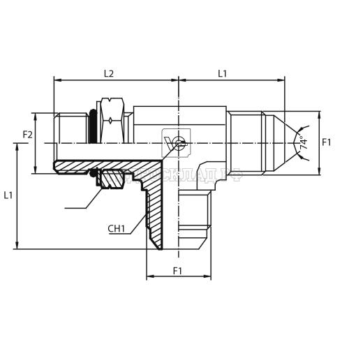 Адаптер тройник  JIC(ш) 1.5/16" - Metric(ш) 27X2 o.r.+ контргайка - JIC(ш) 1.5/16" (Vitillo SPA)