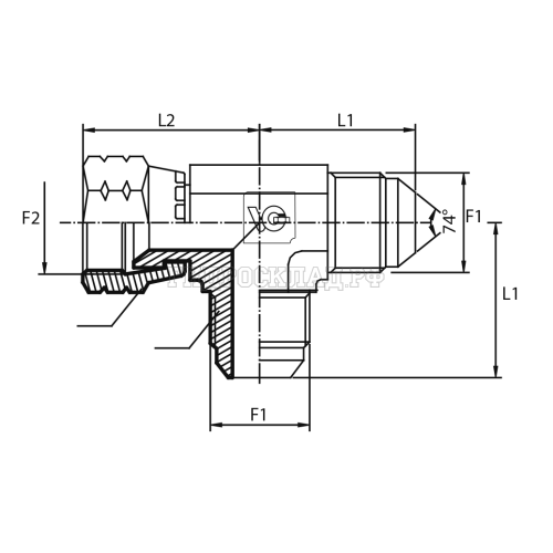 Адаптер тройник  JIC(ш) 1.1/16" - JIC(г) 1.1/16"  - JIC(ш) 1.1/16" (Италия)