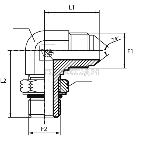 Адаптер 90° JIC(ш) 1.1/16" - UNF(ш) 1.5/16" o.r.+ контргайка S41 (Китай)
