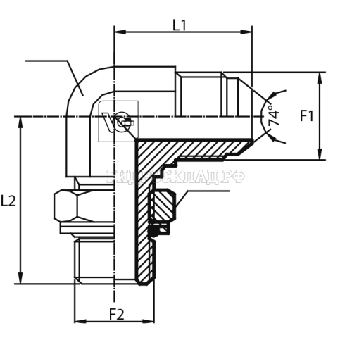 Адаптер 90° JIC(ш) 1.5/16" - BSPP(ш) 1" o.r.+ контргайка S41 (Китай)