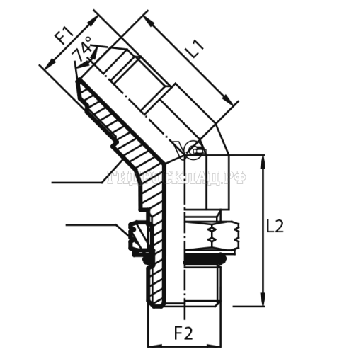 Адаптер 45° JIC(ш) 9/16" - UNF(ш) 9/16" o.r.+ контргайка (Китай)