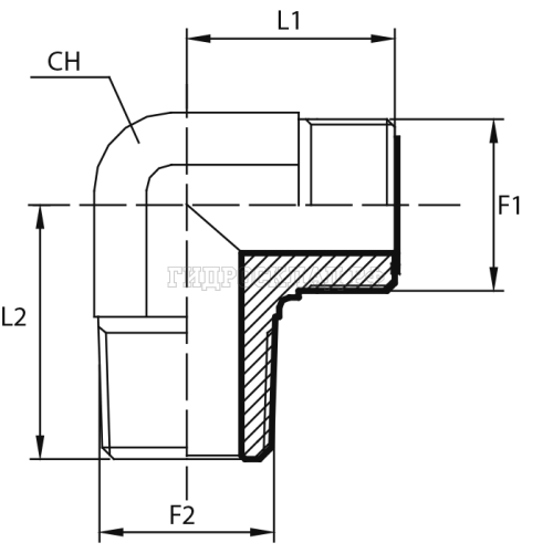 Адаптер 90° ORFS(ш) 11/16" - NPT(ш) 1/4" (Vitillo SPA)