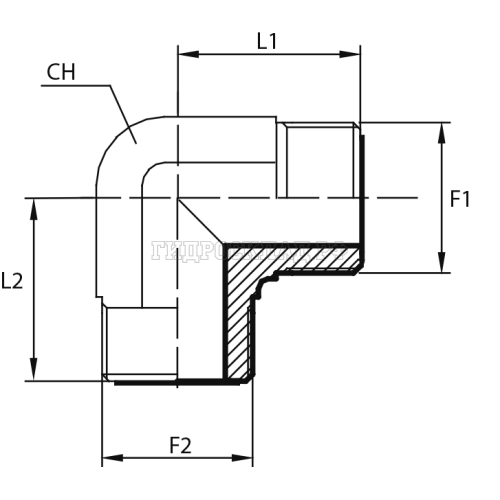 Адаптер 90° ORFS(ш) 11/16" - ORFS(ш) 1.3/16" (Vitillo SPA)
