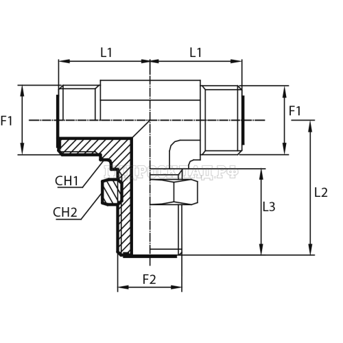 Адаптер тройник ORFS(ш) 2" гориз. контргайка (Vitillo SPA)