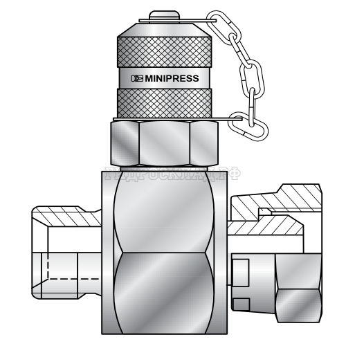 Адаптер M16x2 - с точкой контроля BSP(ш)1/2"-BSP(г)1/2" - мет.колп.с пласт.держ. (Mini Press)