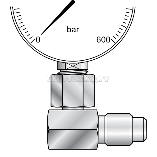 Адаптер манометра G1/2" - с точкой контроля M16x1.5 (90°) (Mini Press)
