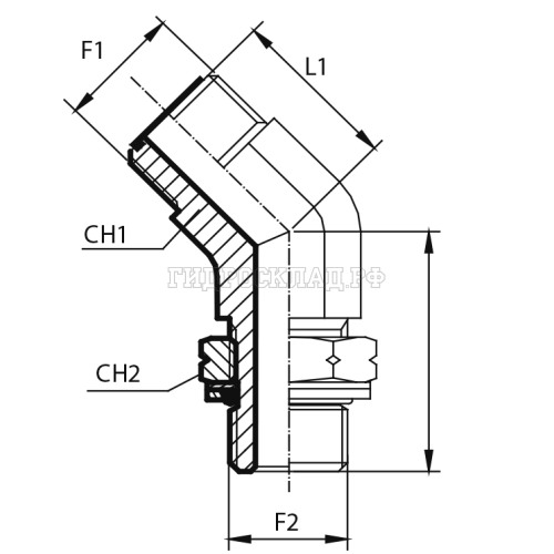 Адаптер 45° ORFS(ш) 1" - Metric(ш) 18X1.5 o.r.+ контргайка (Vitillo SPA)