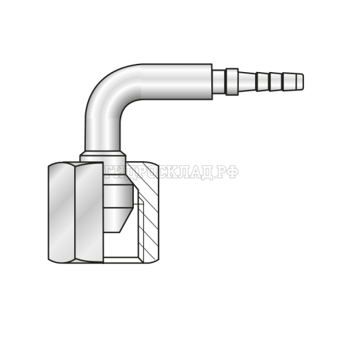 Фитинг BSP(г) 1/8" Ду=3мм (90°) (Mini Press)