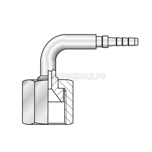 Фитинг JIC(г) 7/16"-20 Ду=2мм (90°) (Mini Press)