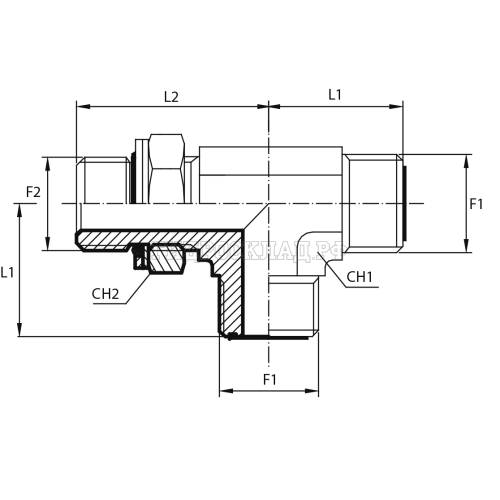 Адаптер тройник ORFS(ш) 1.11/16" - BSPP(ш) 1" o.r.+ контргайка - ORFS(ш) 1.11/16" (Vitillo SPA)