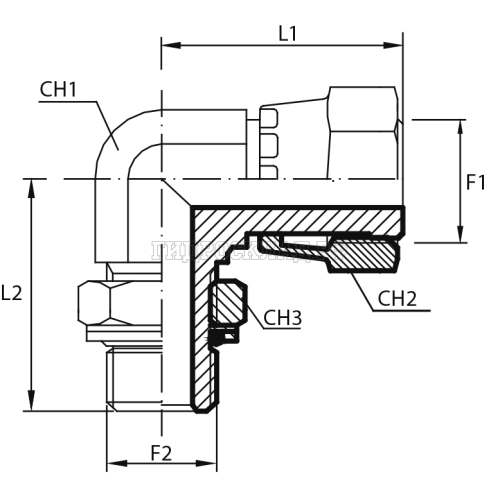 Адаптер 90° ORFS(г) 1" - BSPP(ш) 1/2" o.r.+ контргайка (Vitillo SPA)