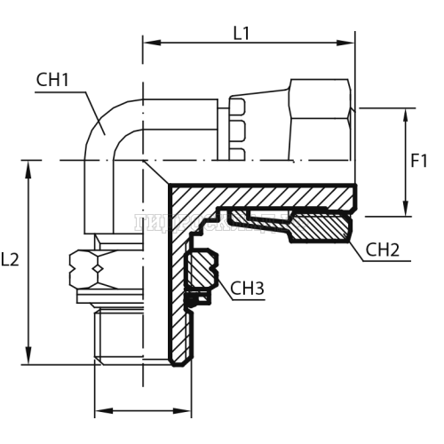 Адаптер 90° ORFS(г) 1" - Metric(ш) 22X1.5 o.r.+ контргайка (Vitillo SPA)