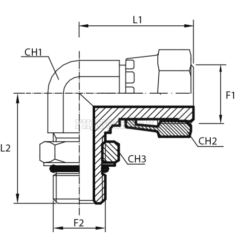 Адаптер 90° ORFS(г) 1" - UNF(ш) 7/8" o.r.+ контргайка (Vitillo SPA)