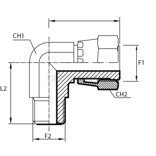 Адаптер 90° ORFS(г) 9/16" - ORFS(ш) 9/16" (Vitillo SPA)
